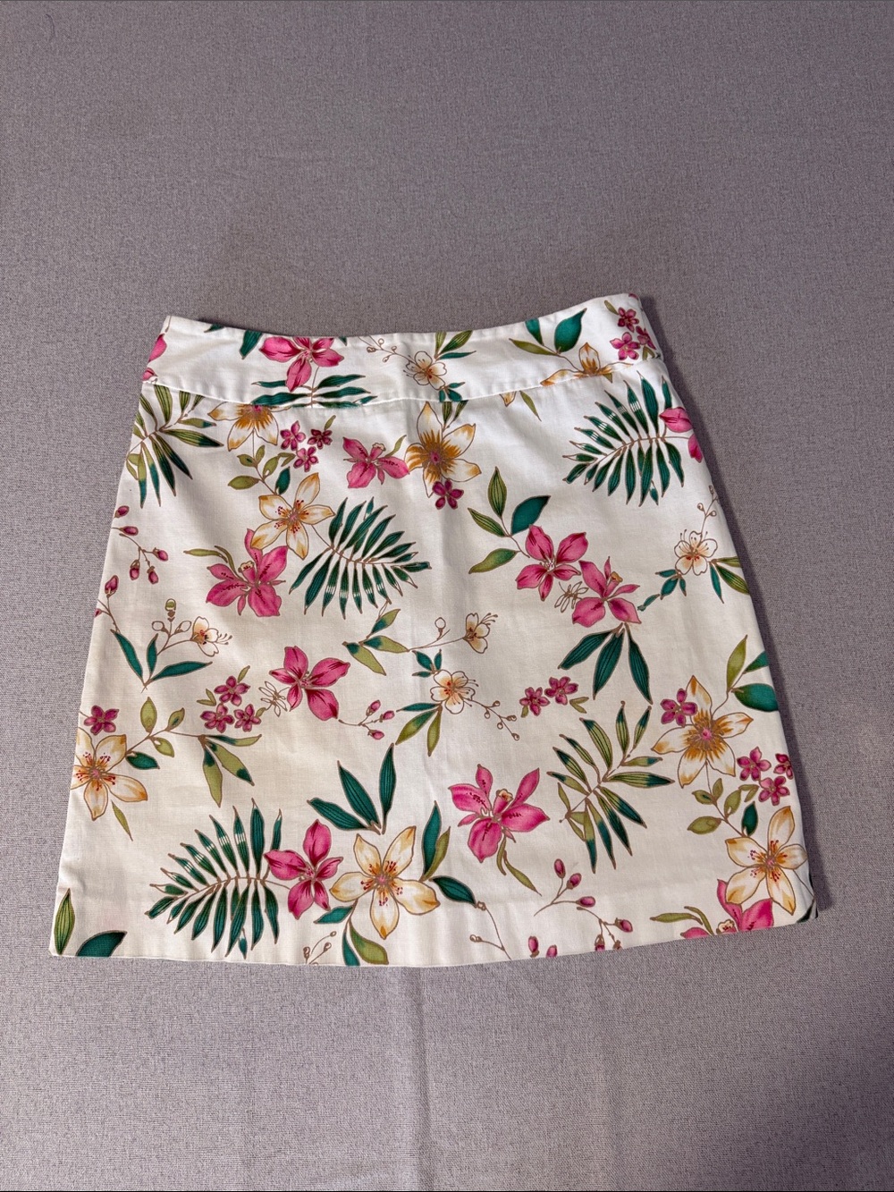 Rafaella White A-Line Skirt with Pink Floral & Green Leaf Print SZ6 - Picture 12 of 12